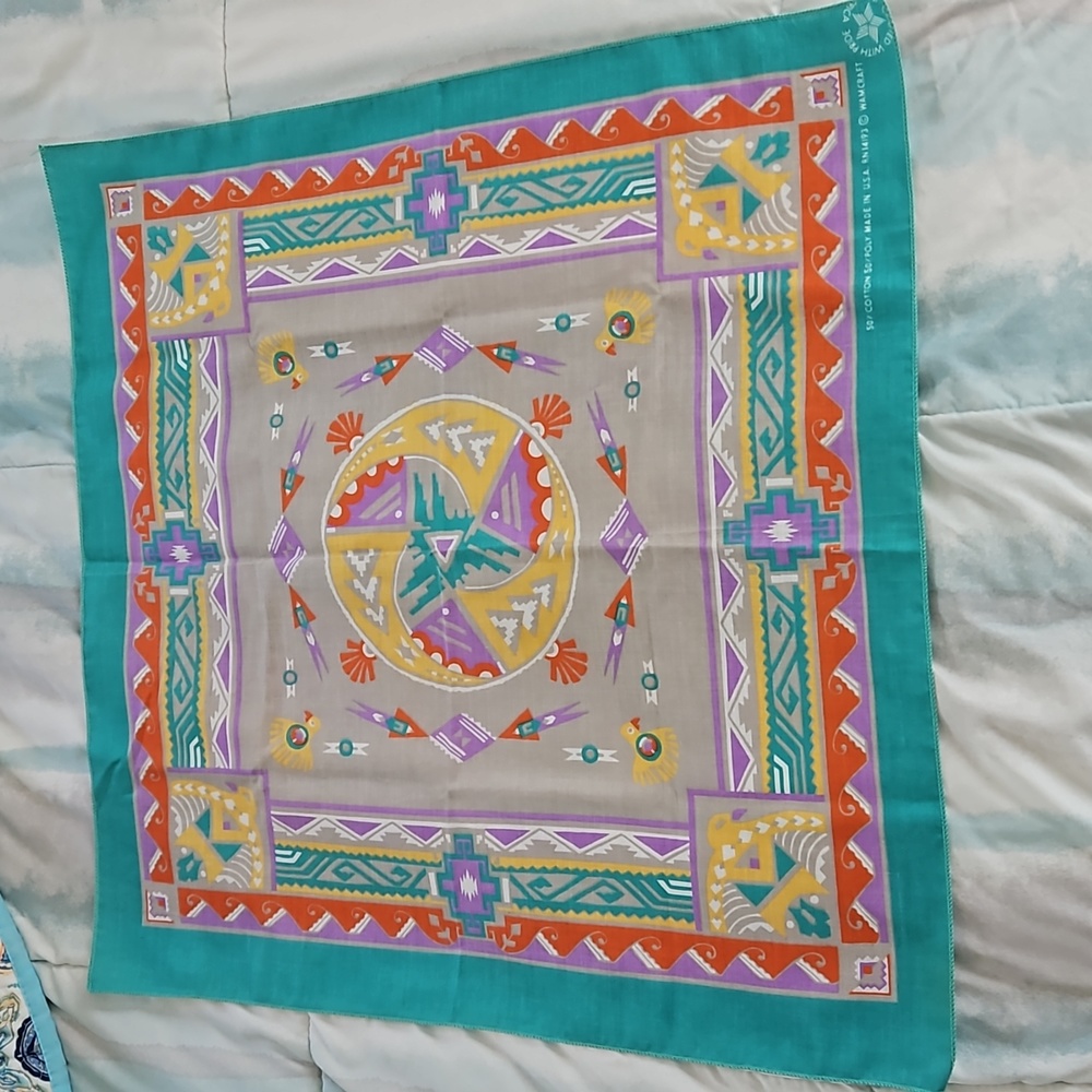 NWOT Vintage Wamcraft Southwest Aztec Cowboy Pastel Bandana 21"